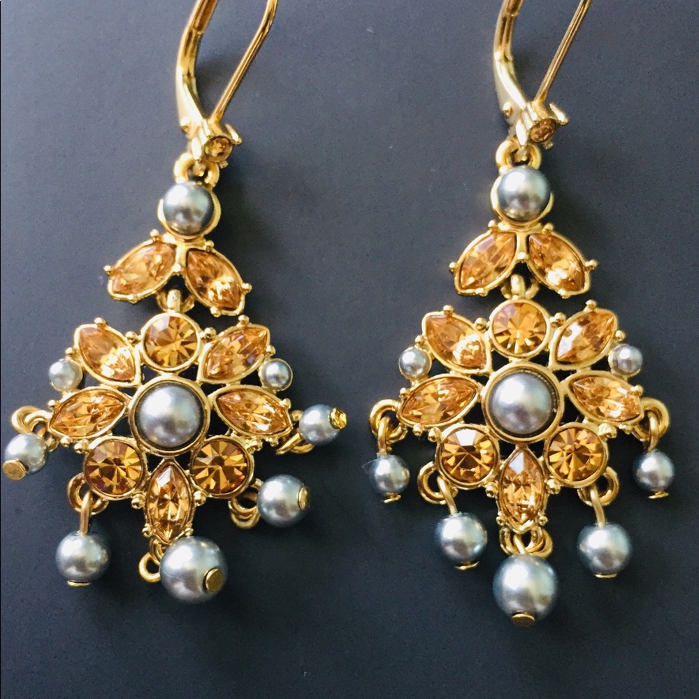 Gorgeous Swarovski Pearl and Gold Dangling Earrings